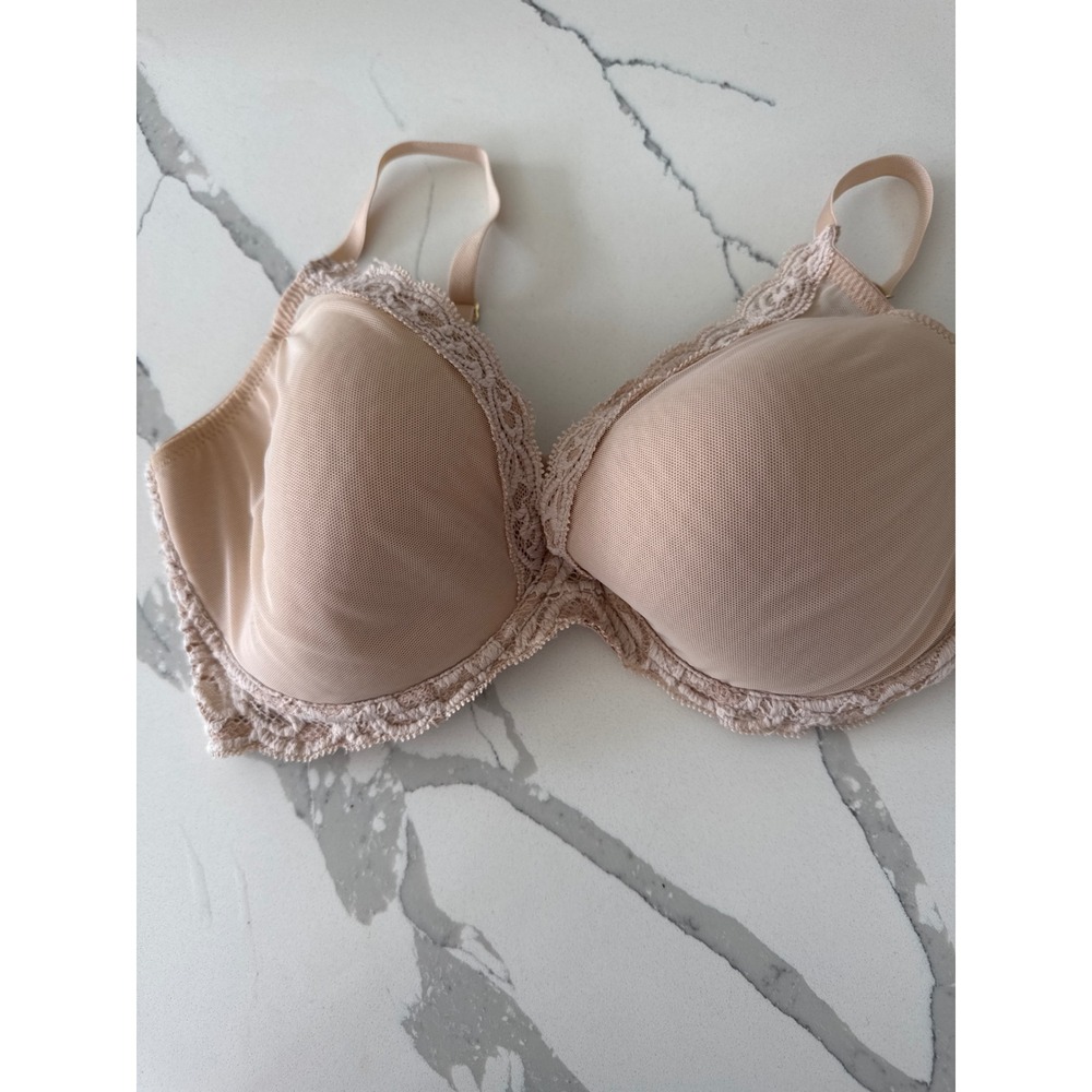 Natori Bliss Perfection Underwire Contour Bra Nude Beige Lace Trim 38D